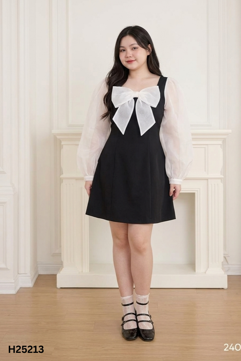 Váy đen BU YOUNG phối voan nơ