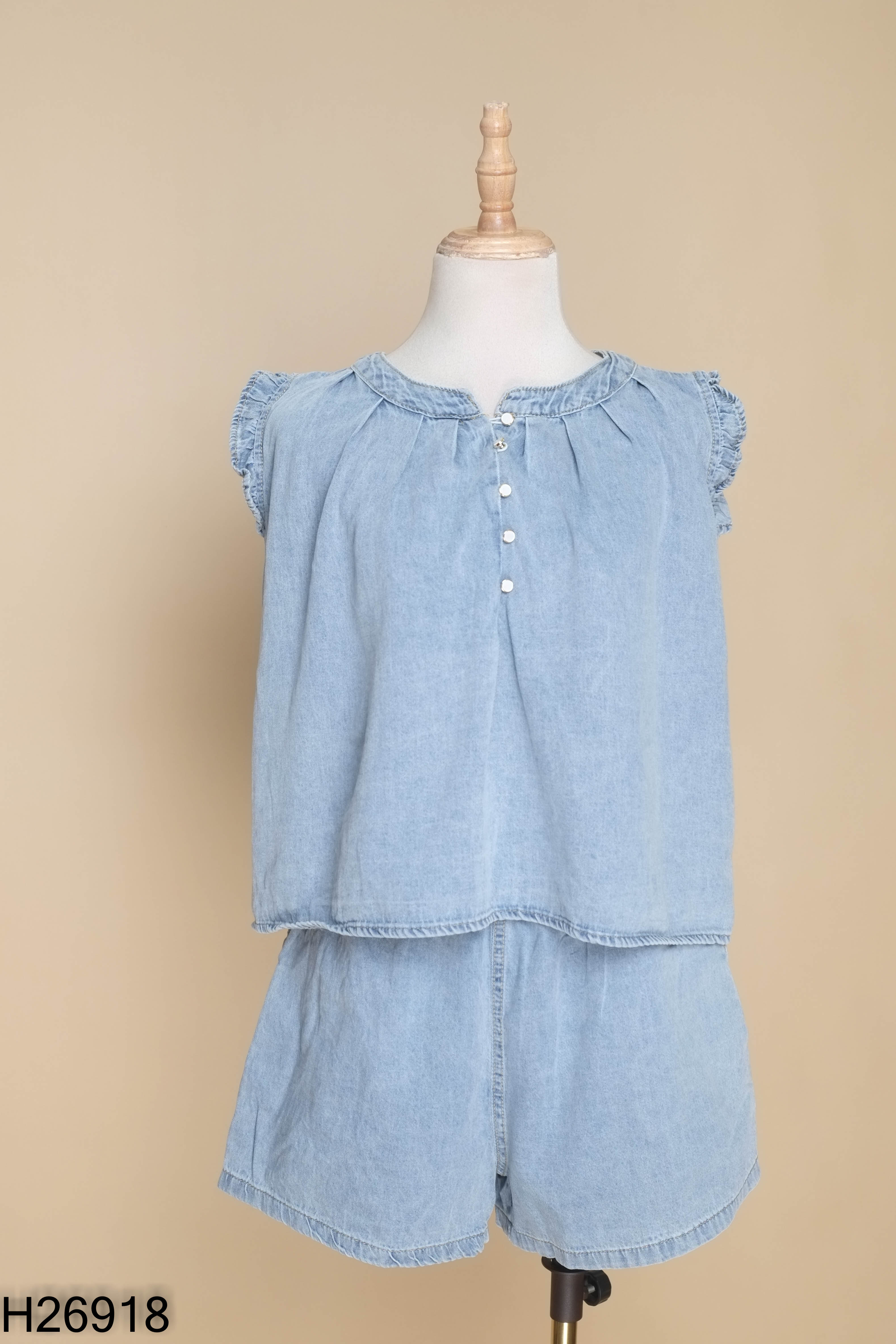 Set Áo jeans mềm xanh CARA + Quần short