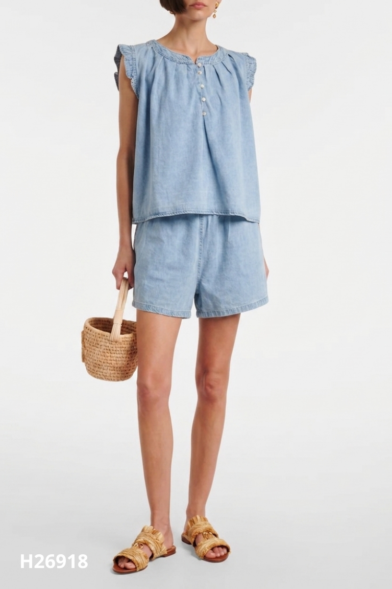 Set Áo jeans mềm xanh CARA + Quần short