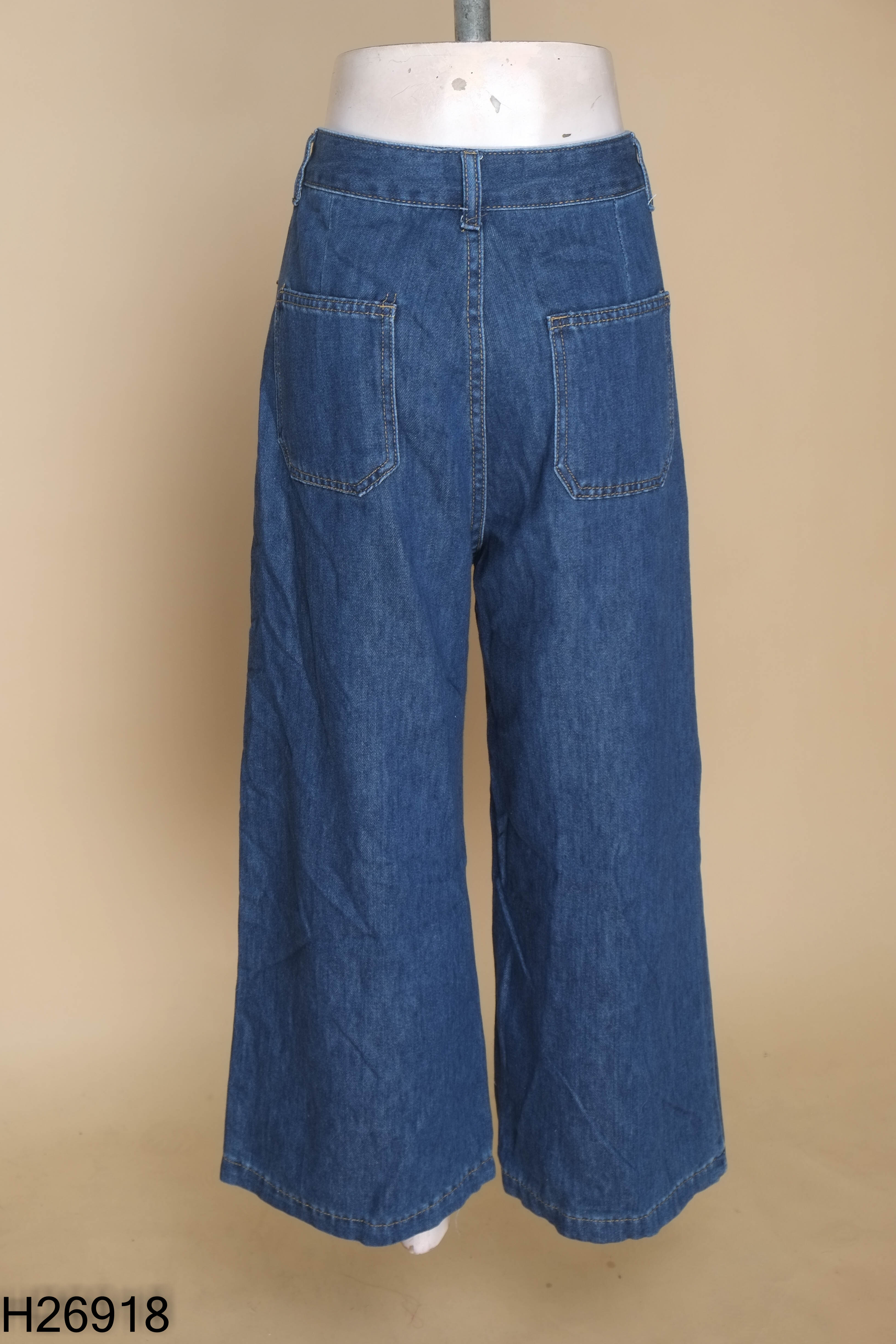 Quần jeans xanh đậm trơn ống rộng