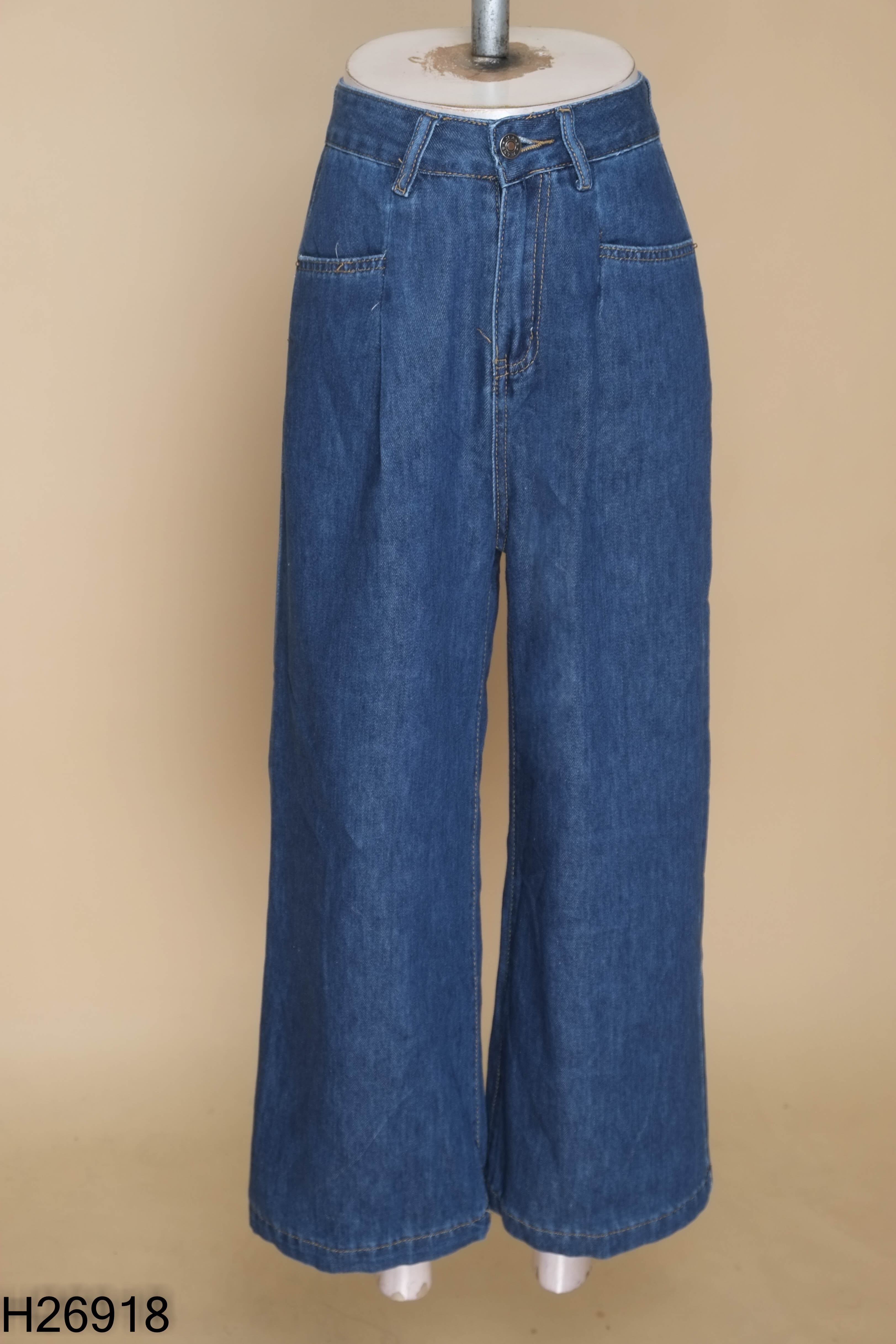 Quần jeans xanh đậm trơn ống rộng