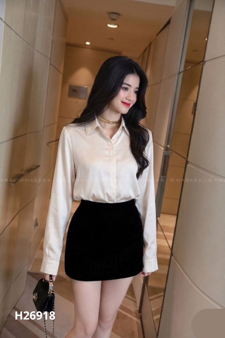 Áo sơ mi lụa be THÚY GIÀY DESIGN trơn