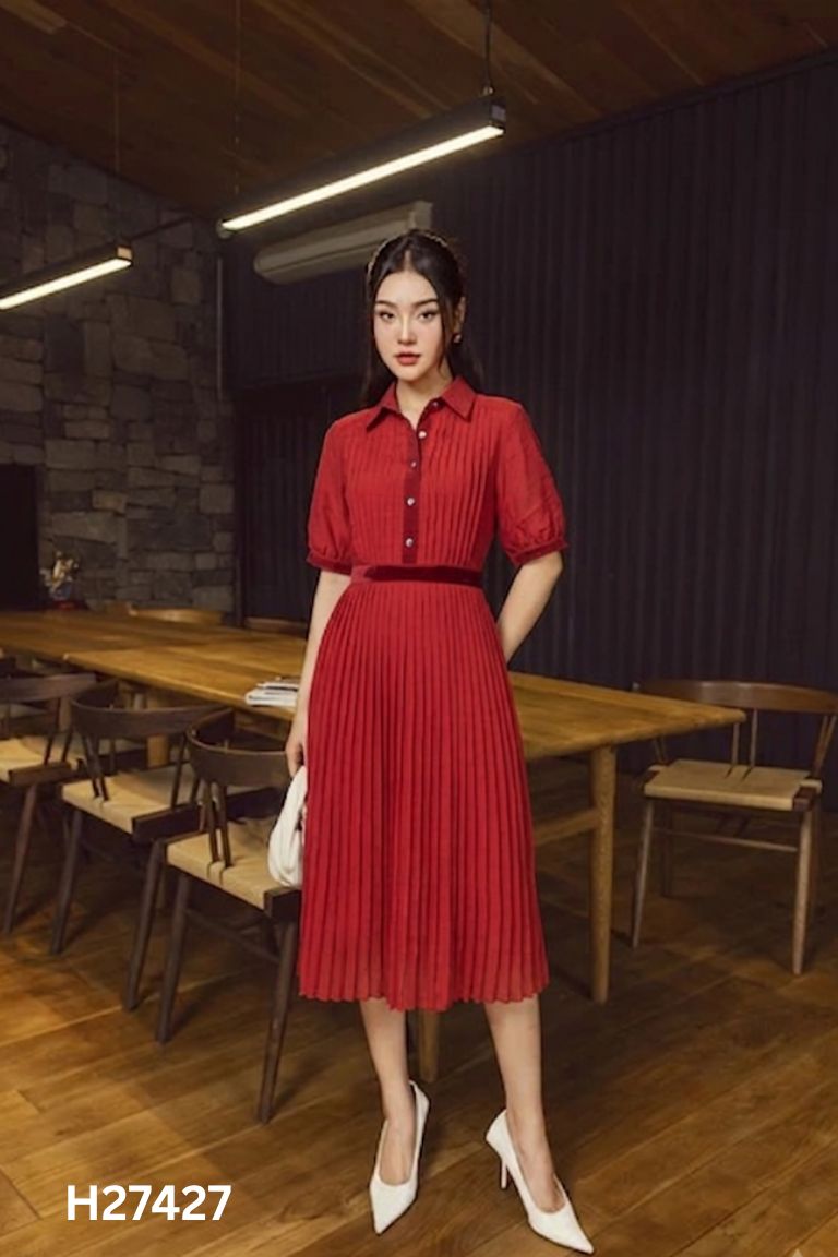 Váy IVY MODA voan đỏ xếp ly