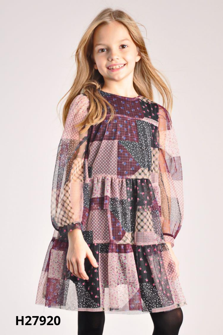 Váy ZARA voan lưới tím họa tiết KIDS