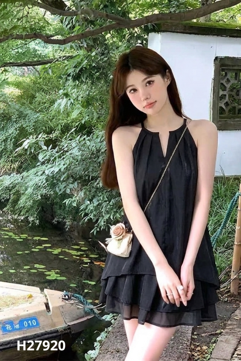 Set áo + chân váy voan đen trơn