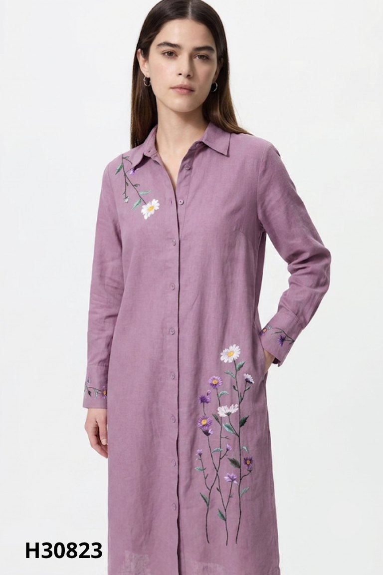 Váy tím UNIQLO thêu hoa