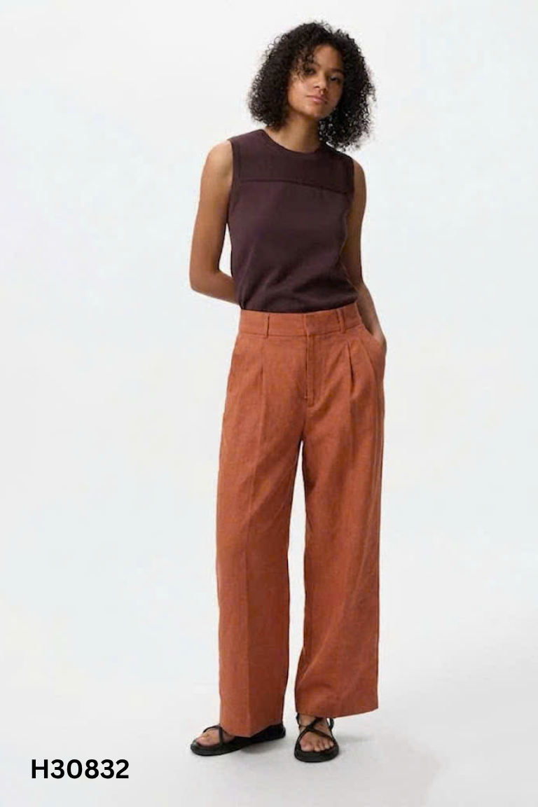 Quần linen UNIQLO nâu cam