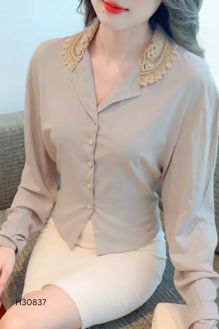 Áo be phối cổ sen buộc eo