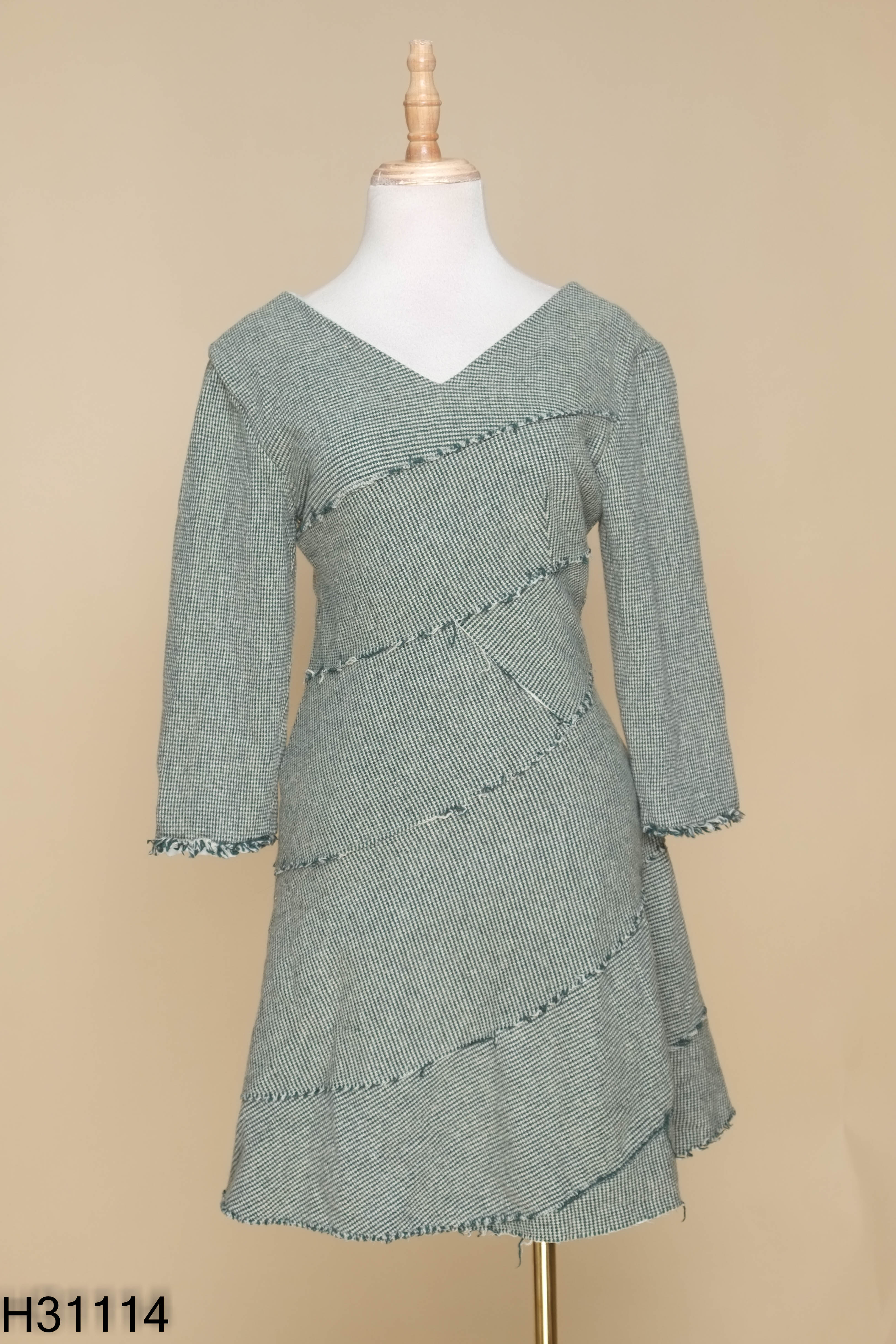 Váy dạ xanh be ELISE cổ V