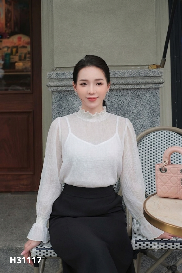 Set áo hai dây + áo voan trắng