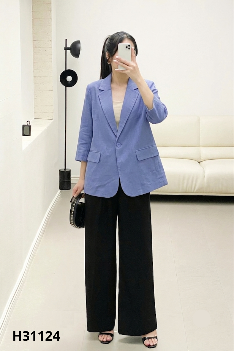 NEWTAG set áo xanh+quần suông đen