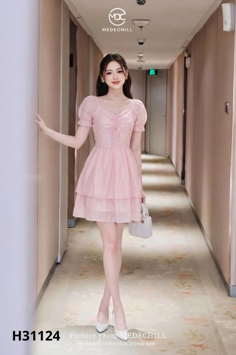 Váy voan hồng ngắn
