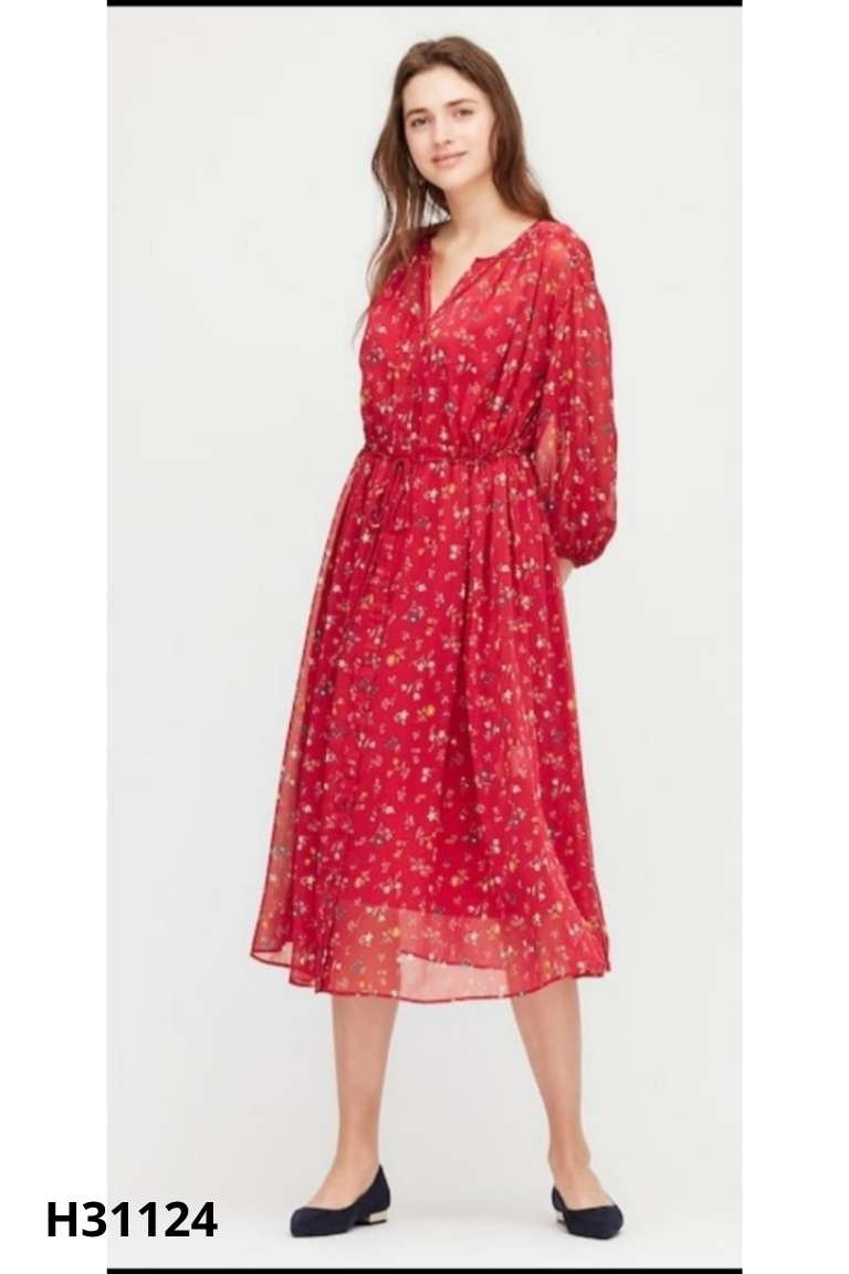 Váy đũi đỏ hoa nhí UNIQLO