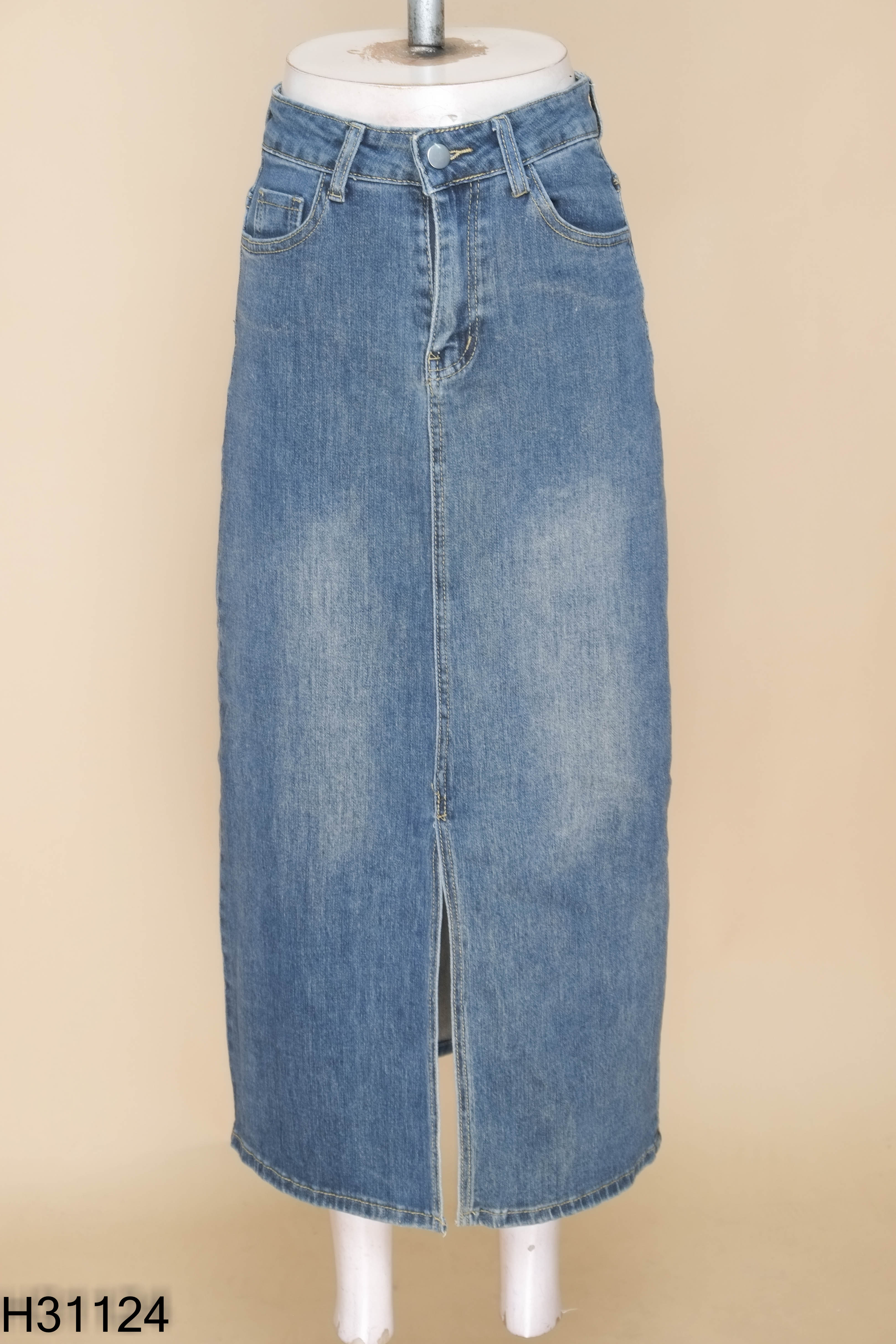 Chân váy jeans xanh dài
