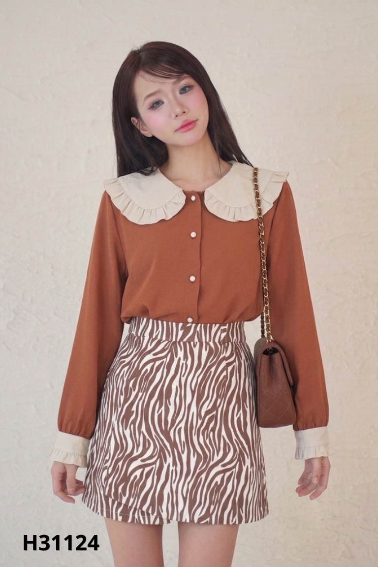 NEWTAG set nâu+váy họa tiết