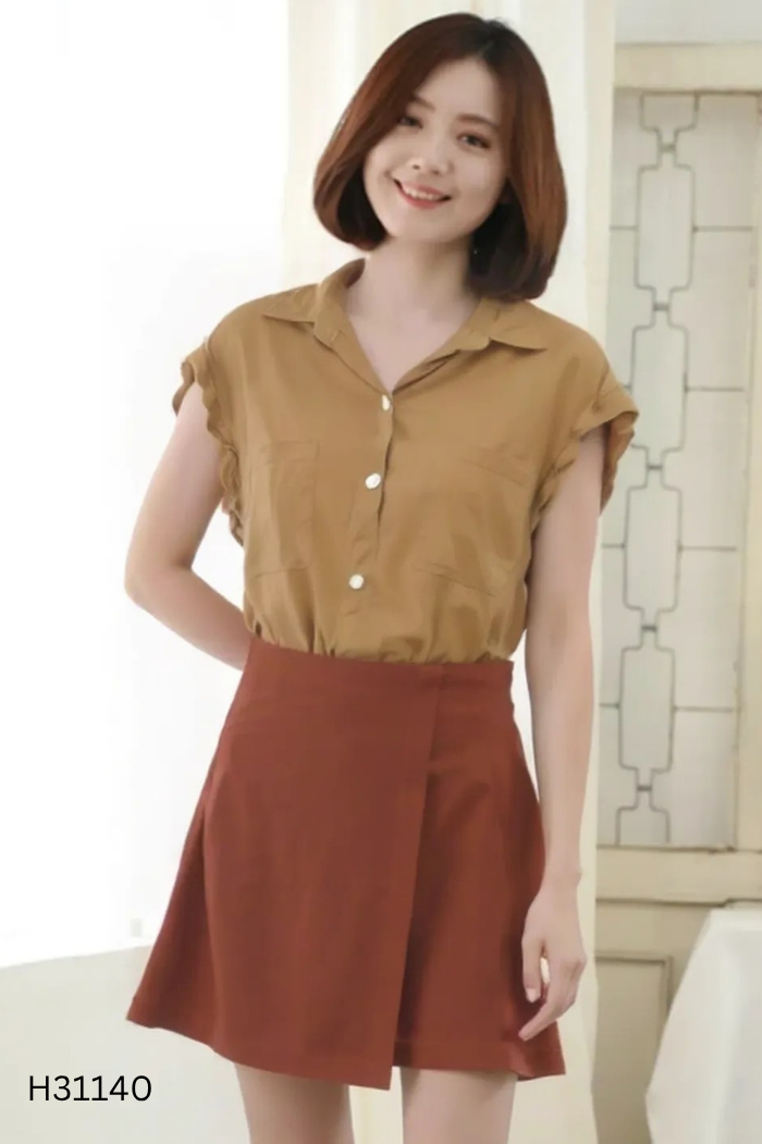 SET Áo sát nách nâu rêu + chân váy nâu đất
