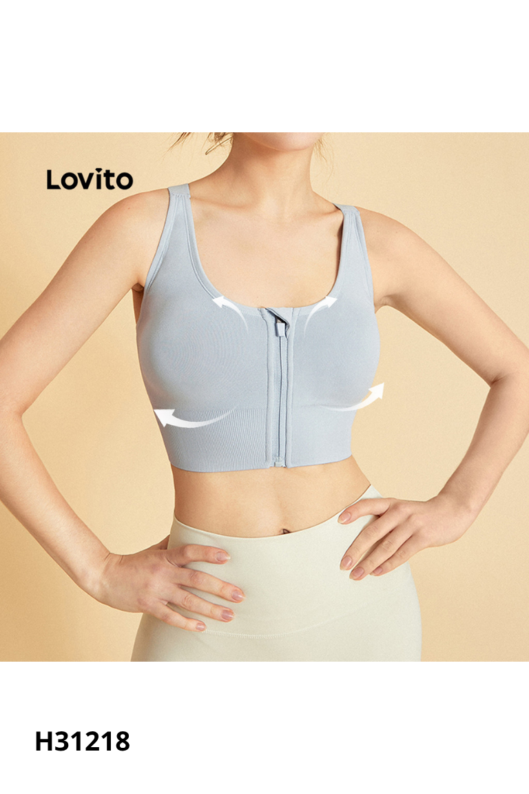 Áo tập xanh LOVITO khóa kéo