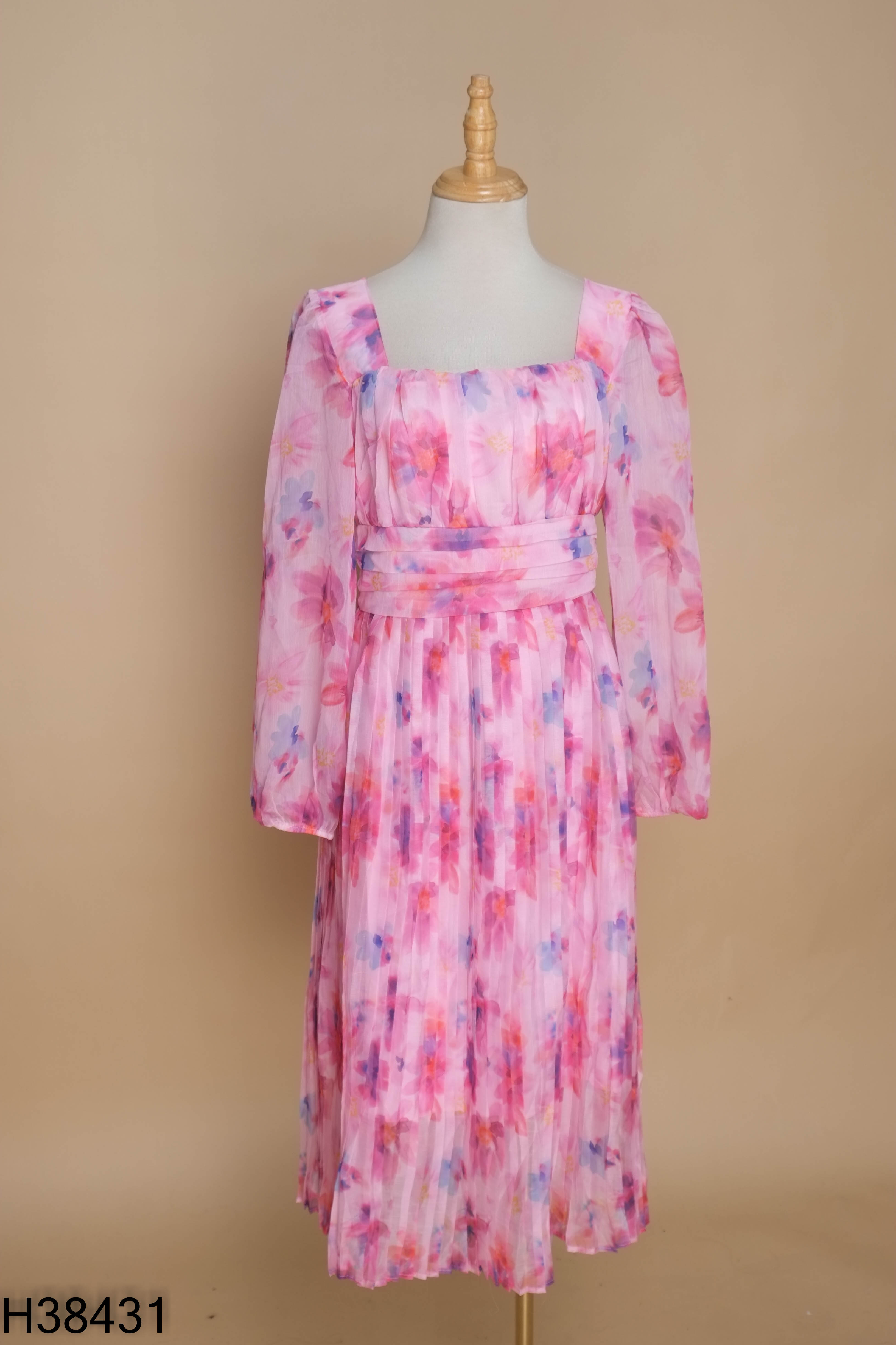 NEWTAG KHADI STORE váy hồng loang dài tay
