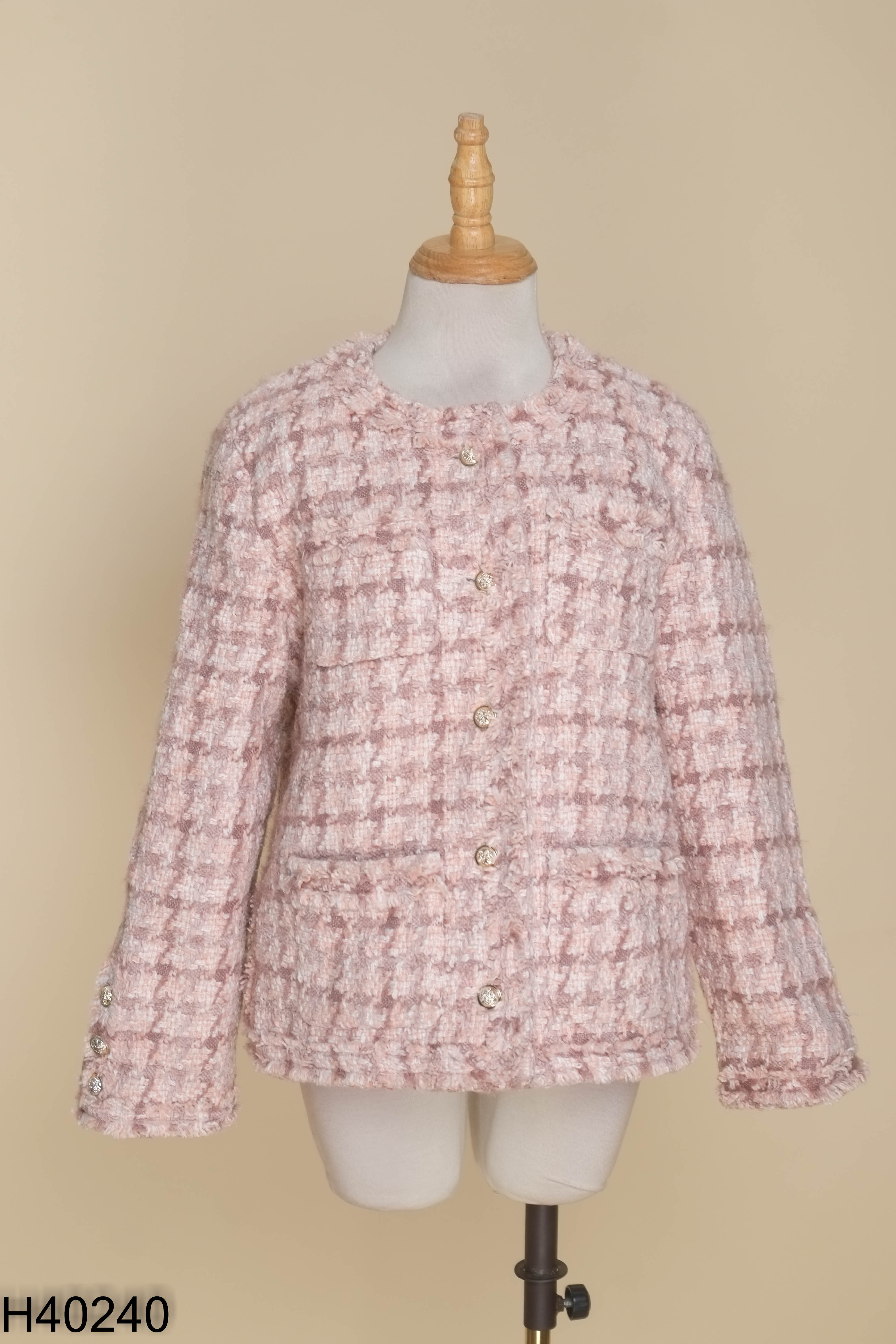 Áo khoác dạ tweed len hồng tím