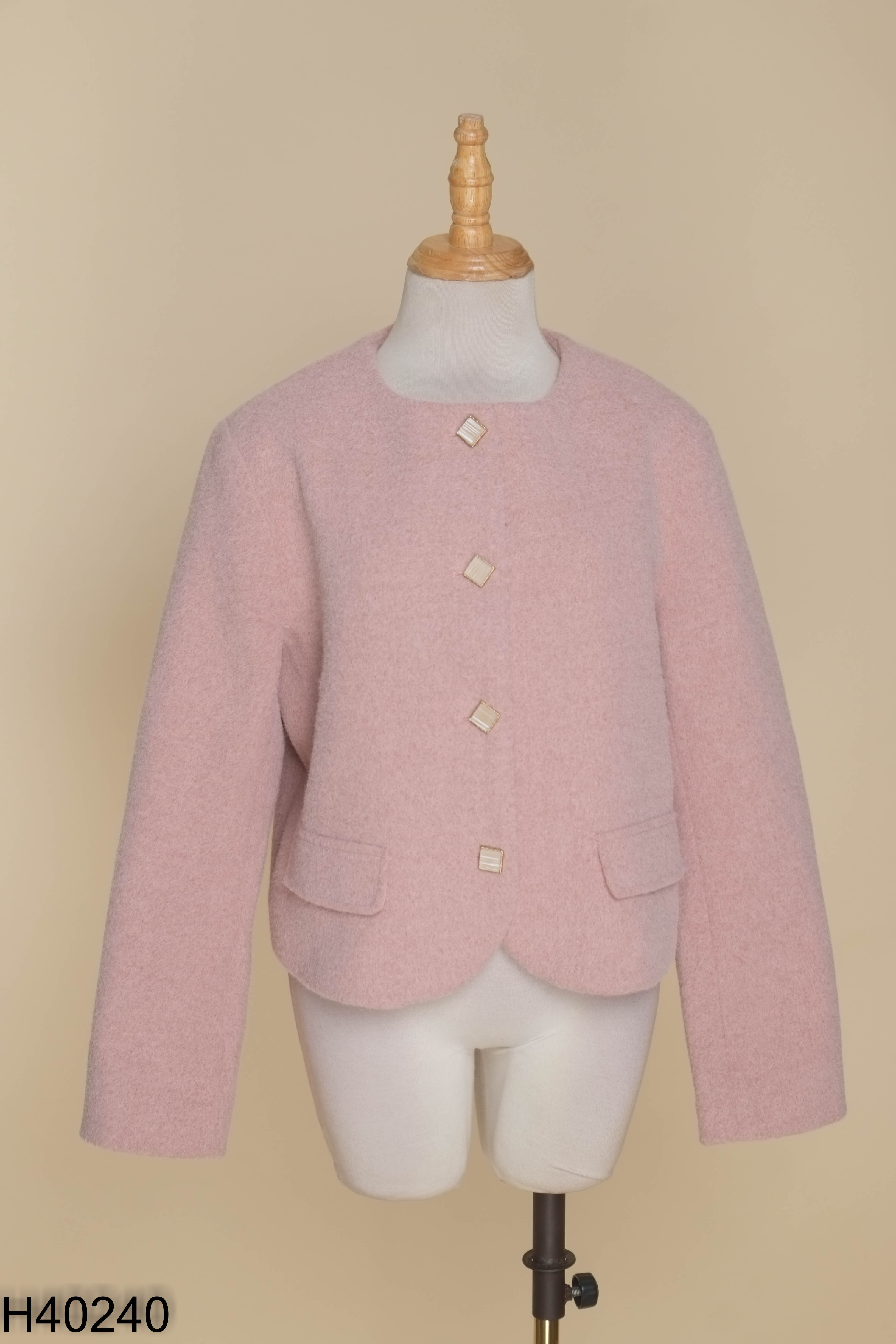 Áo dạ hồng phối kiểu cardigan