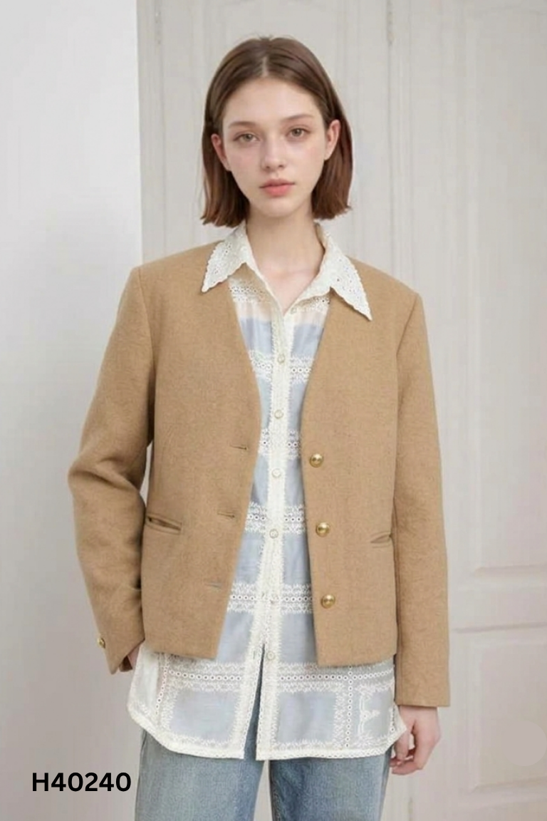 Áo dạ nâu trơn kiểu vest