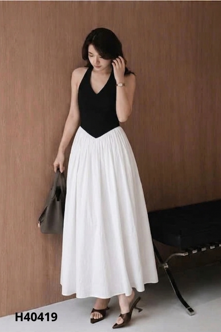 Váy ASHYLEY đen mix trắng