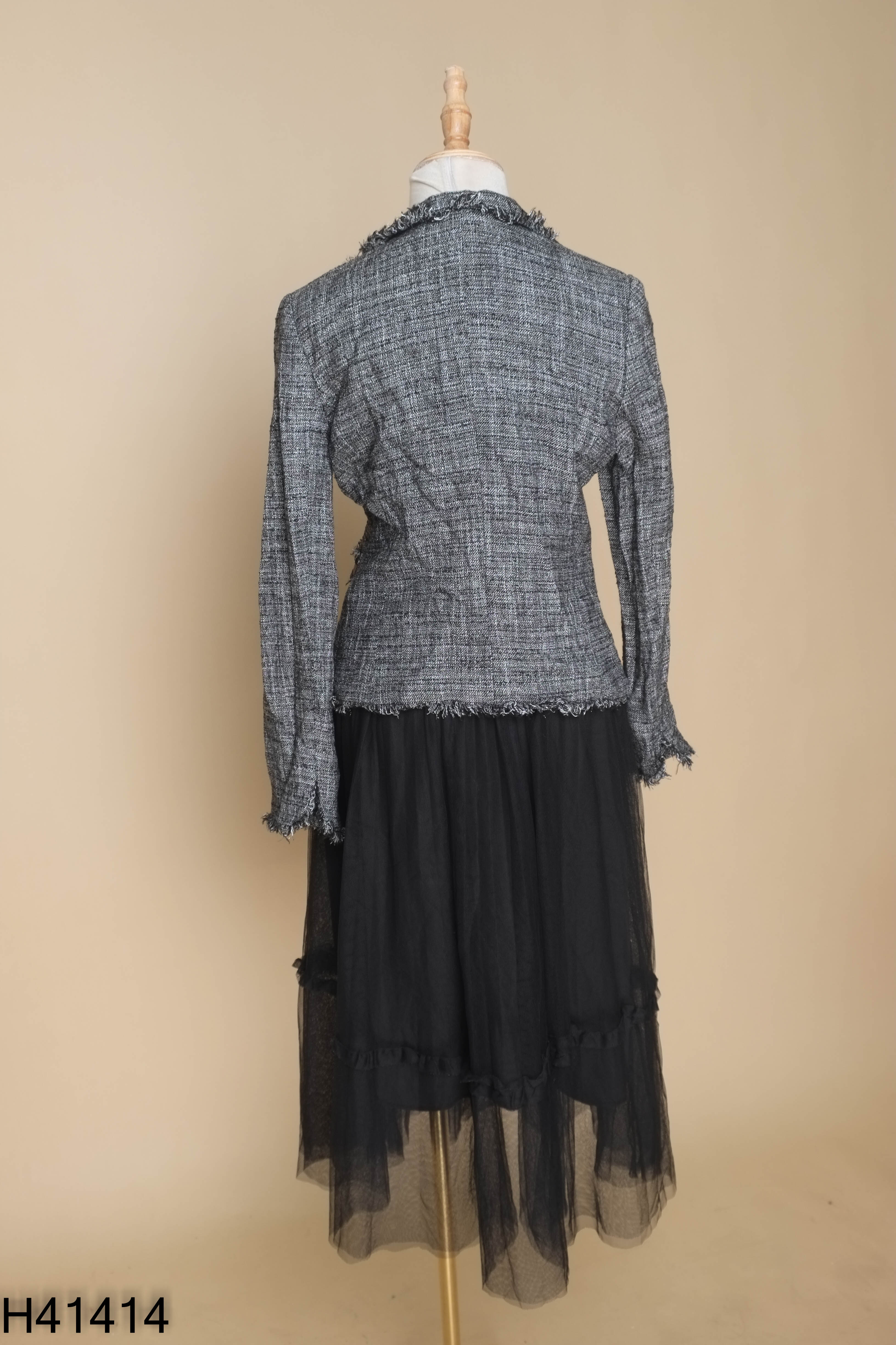 Set COMME dạ đen+váy lưới