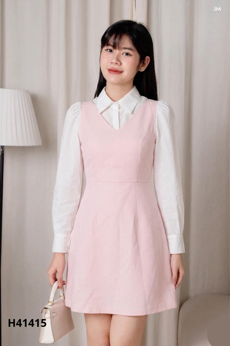 Váy hồng phấn phối trắng