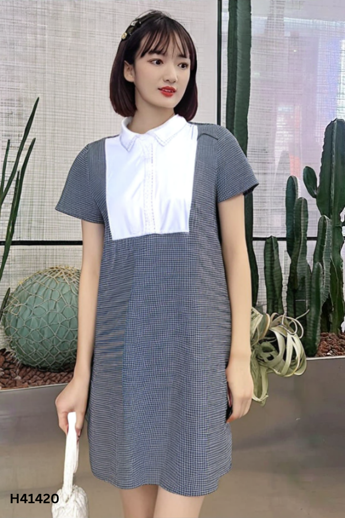Váy đen trắng họa tiết cổ sơ mi