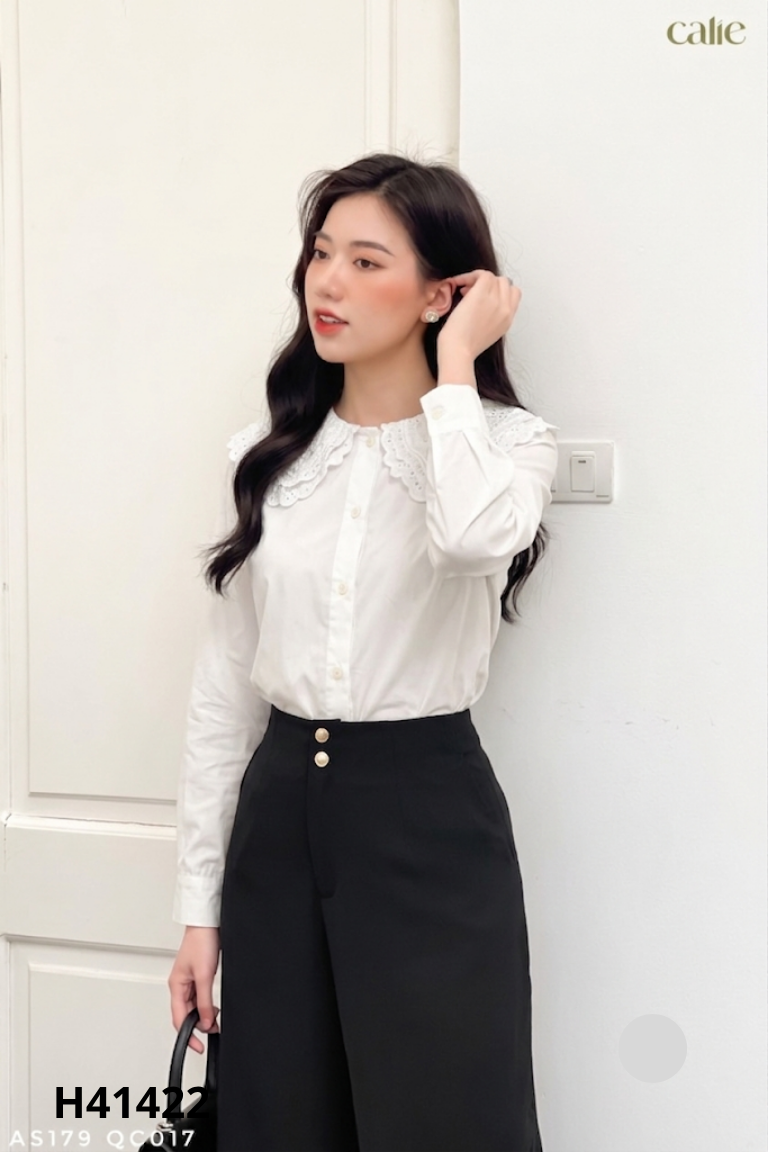Áo be cổ ren tay dài
