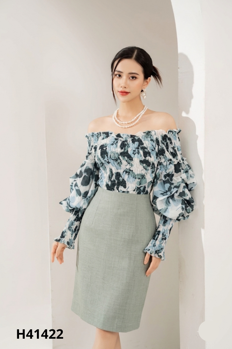 Set xanh hoa+váy