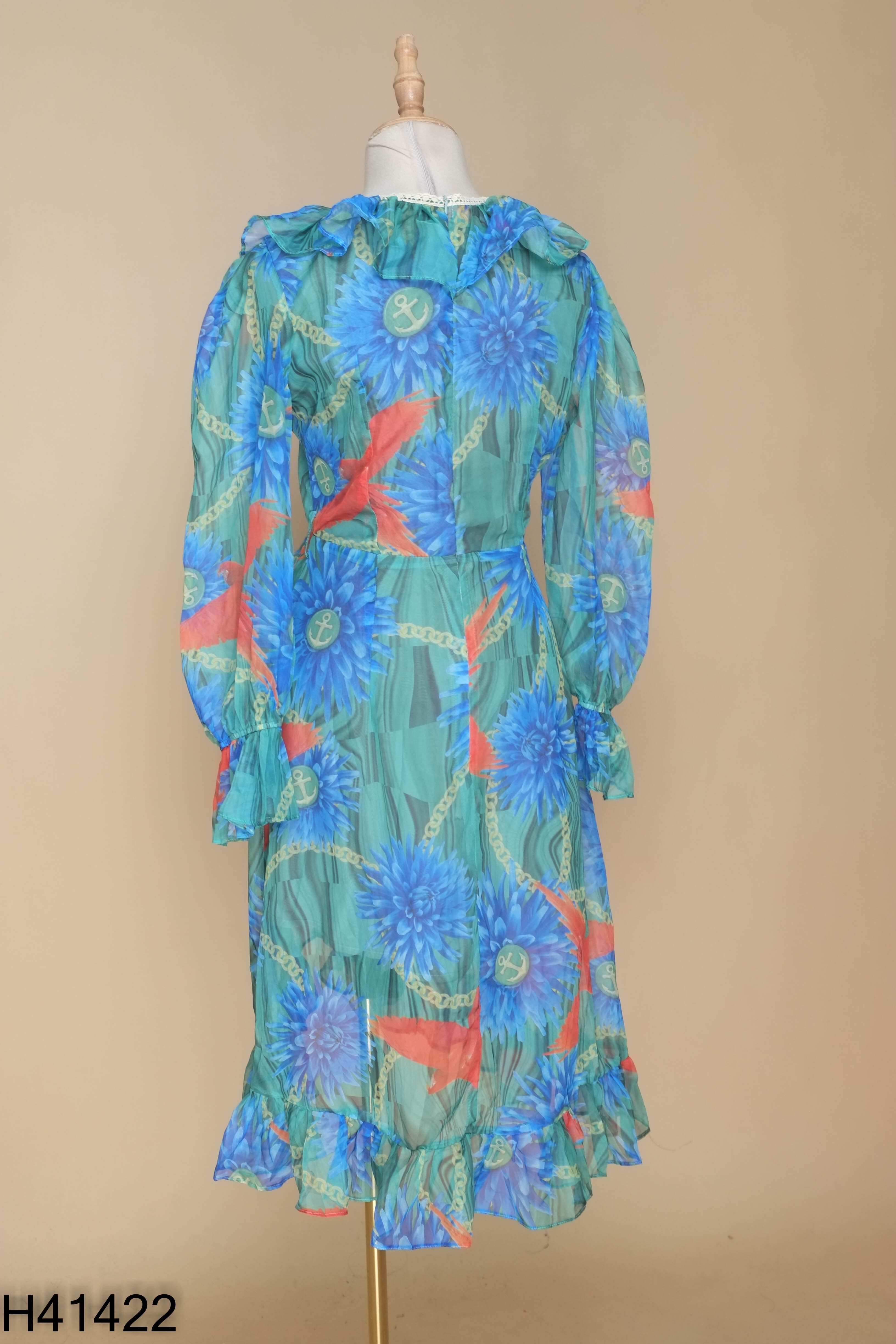 Váy xanh C DRESS bèo tay dài