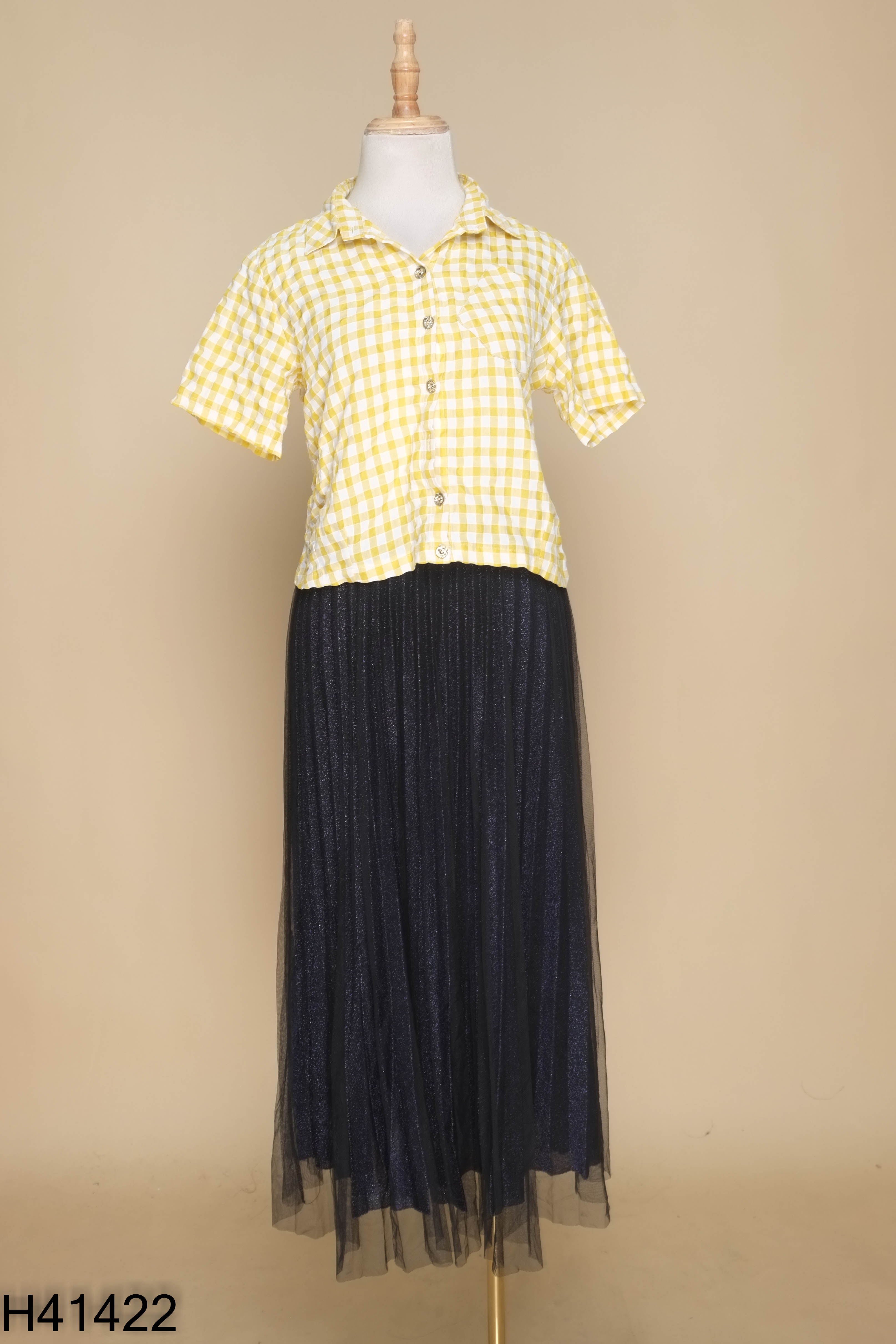Set vàng kẻ ô VH FASH +váy lưới