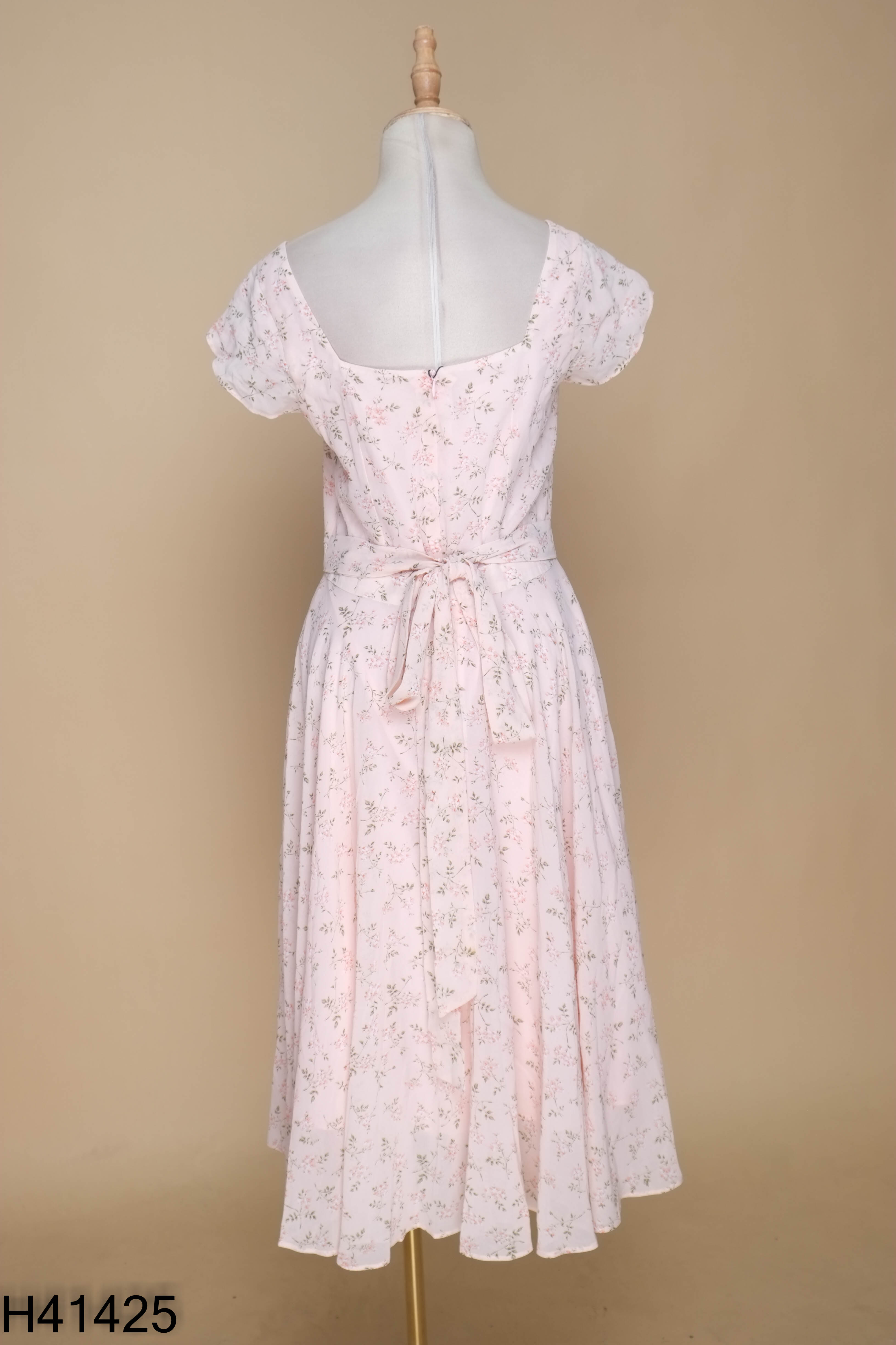 NEWTAG PASTEL váy hồng hoa buộc eo