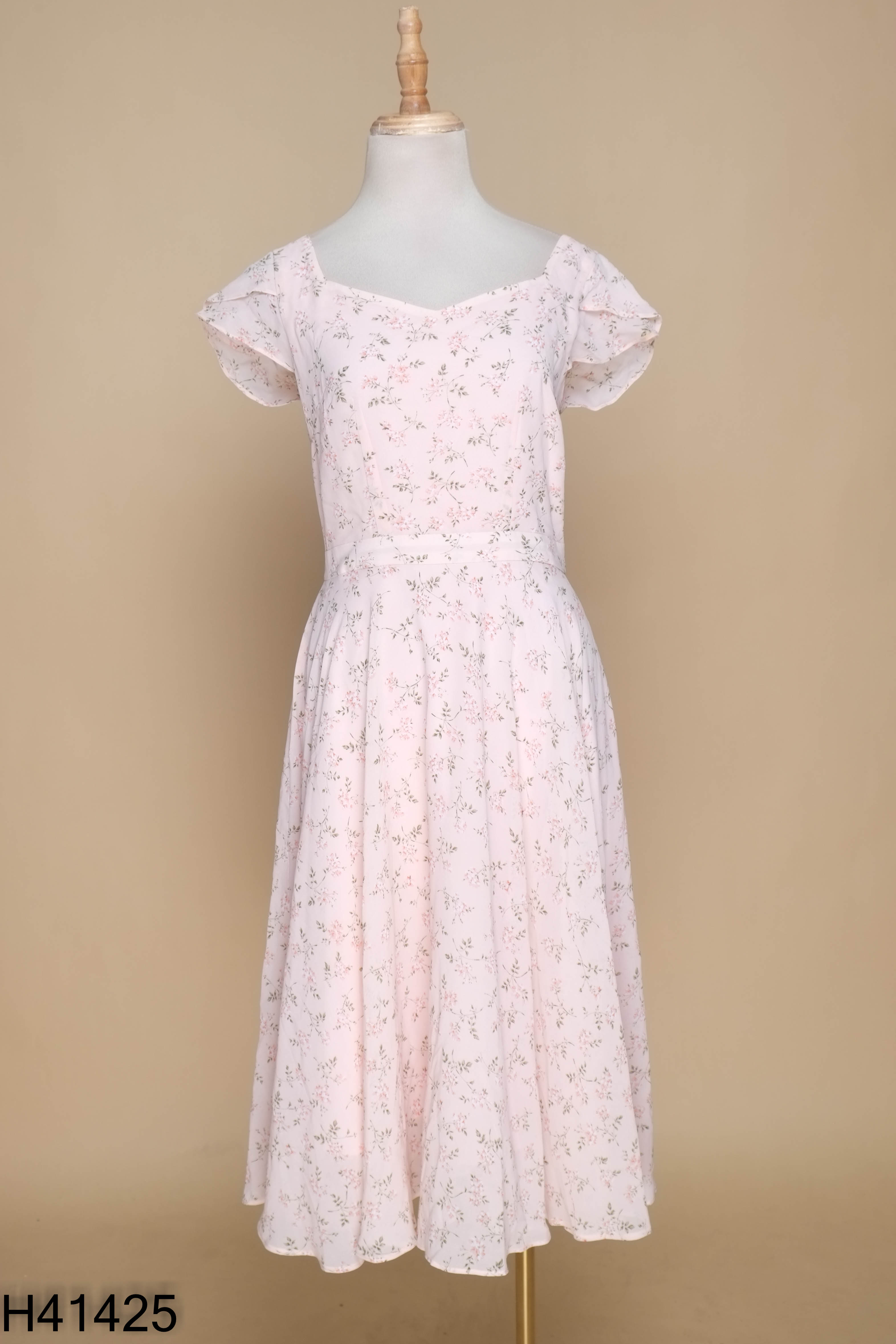 NEWTAG PASTEL váy hồng hoa buộc eo