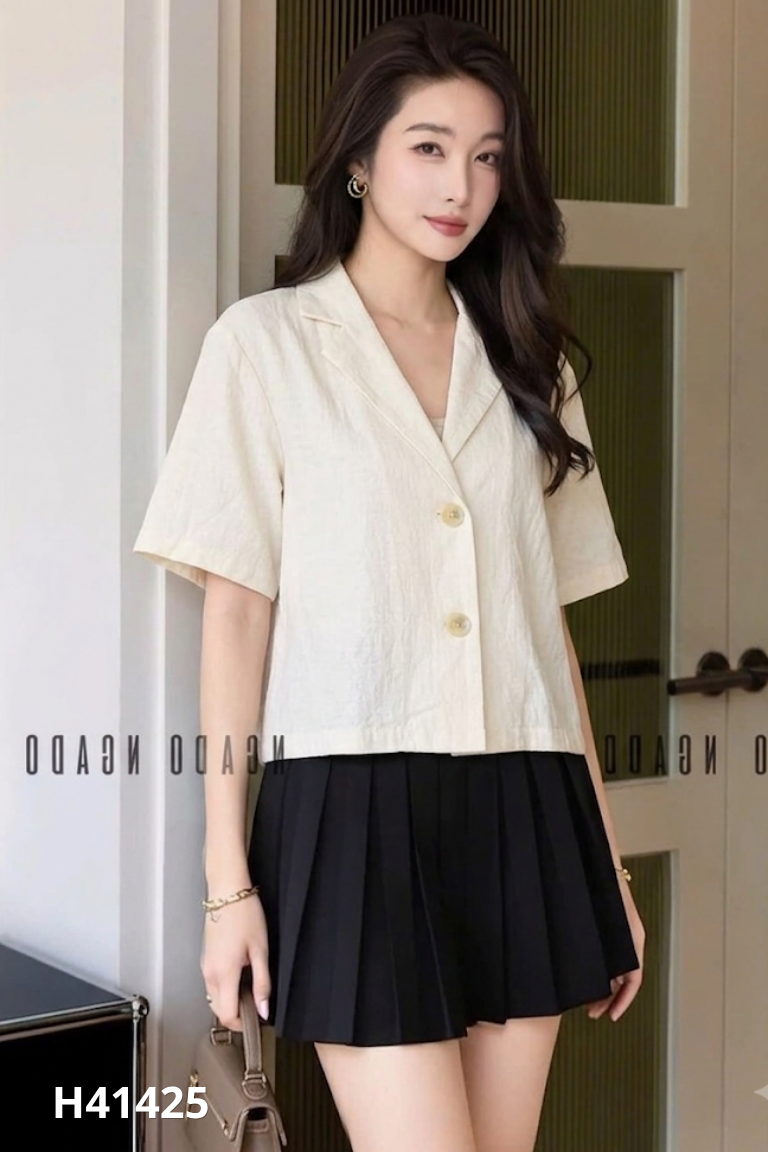 Áo cổ vest be HOTPING ngắn tay