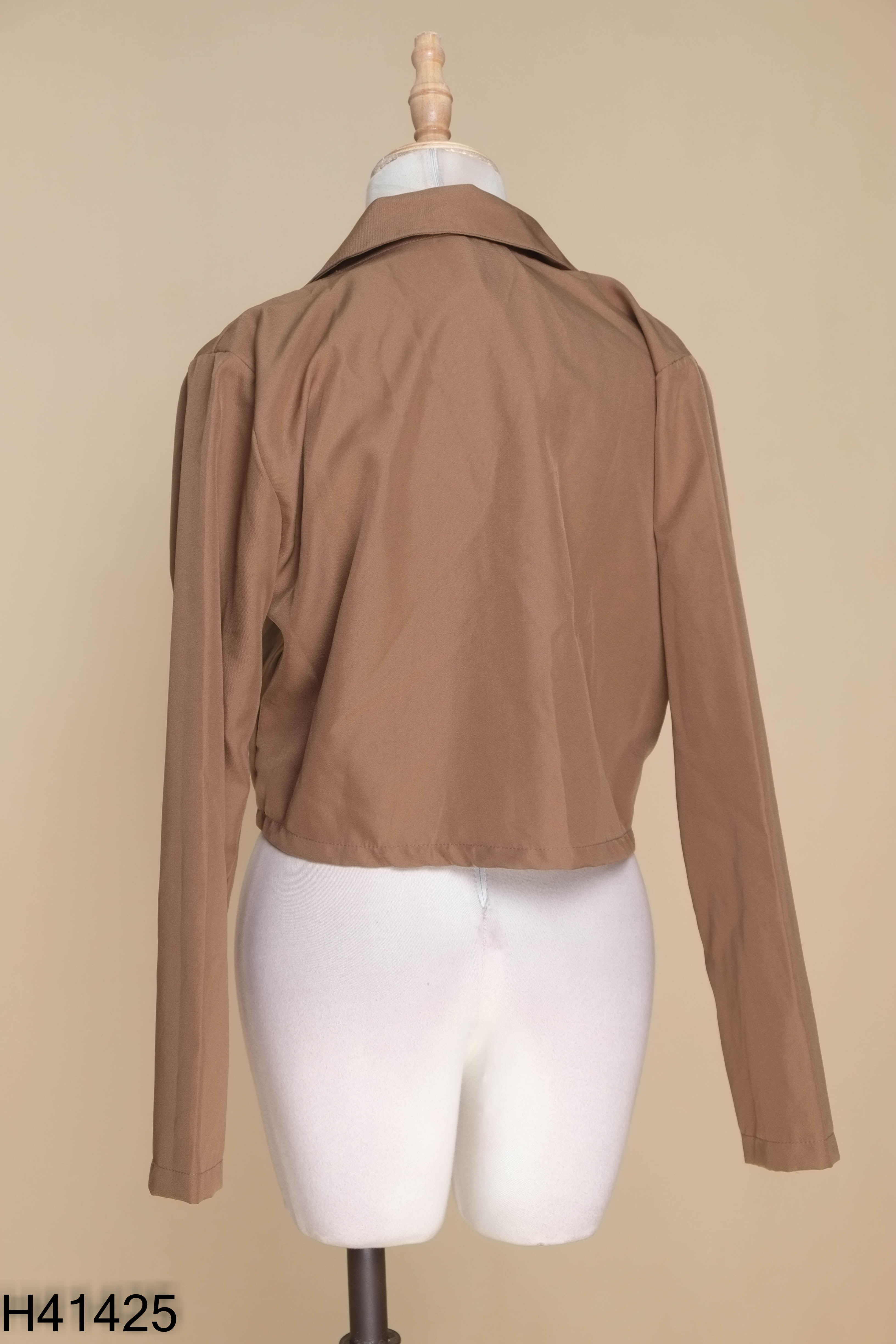 Áo crotop nâu cổ vest