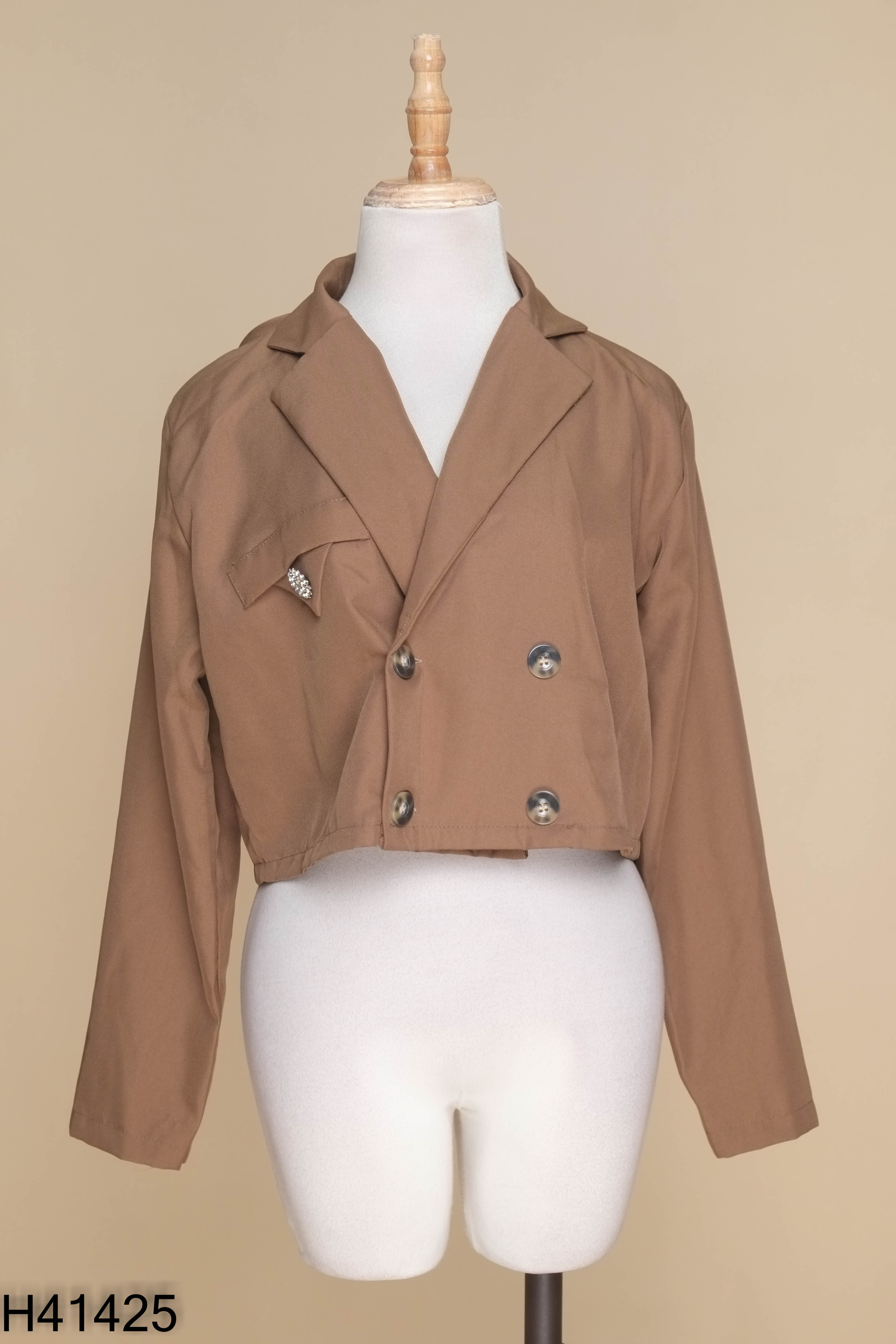 Áo crotop nâu cổ vest