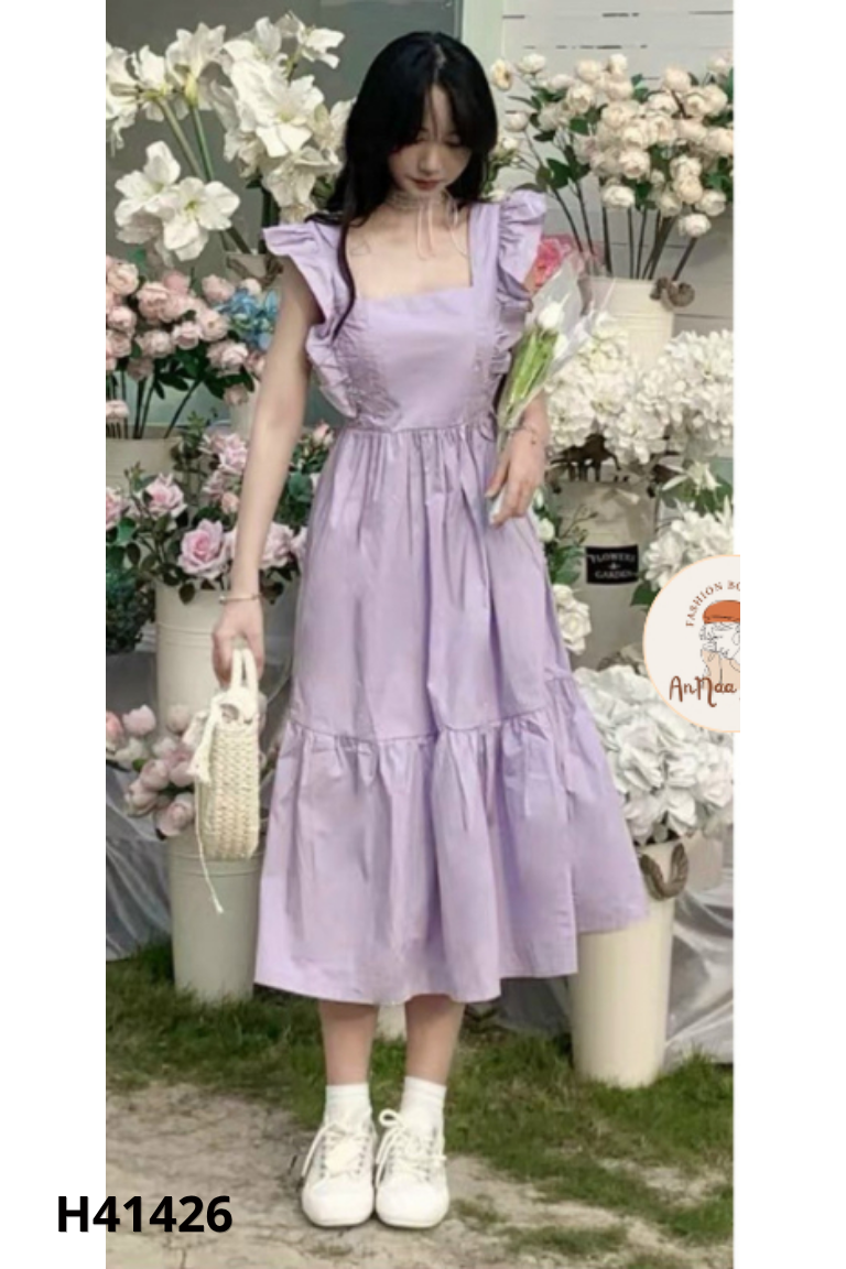 Váy tím bèo hở lưng buộc dây