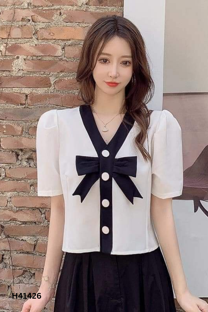 NEWTAG Áo trắng nơ đen