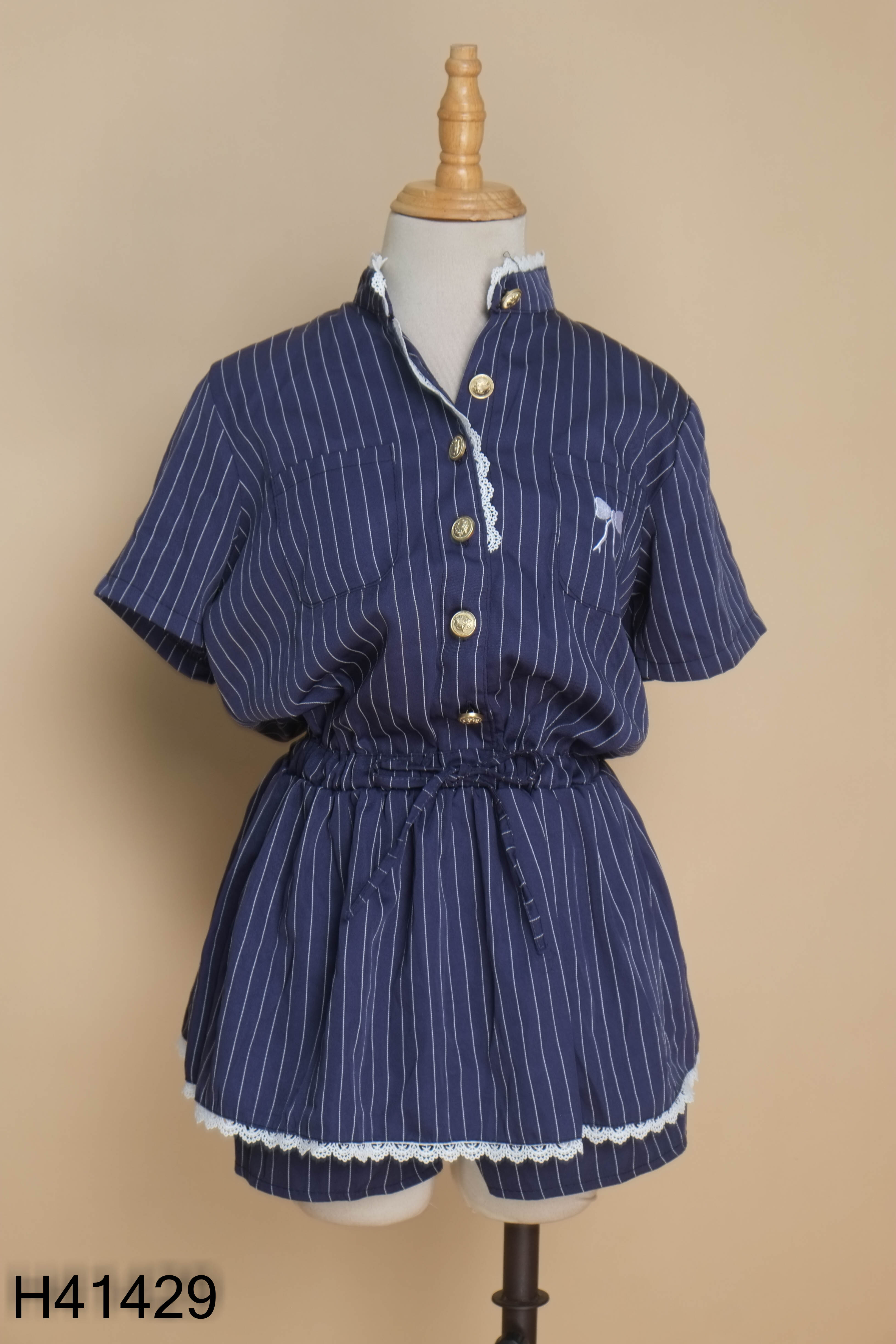 Set xanh kẻ cúc vàng AN FASH+quần