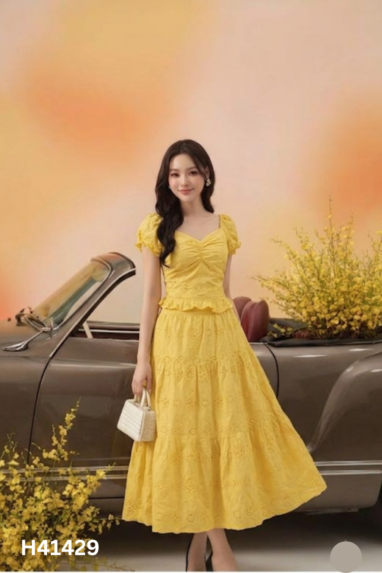 Set vàng ren nhun+váy