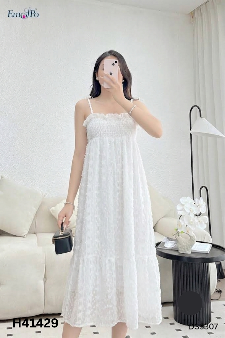 Váy trắng nhún ngực dây