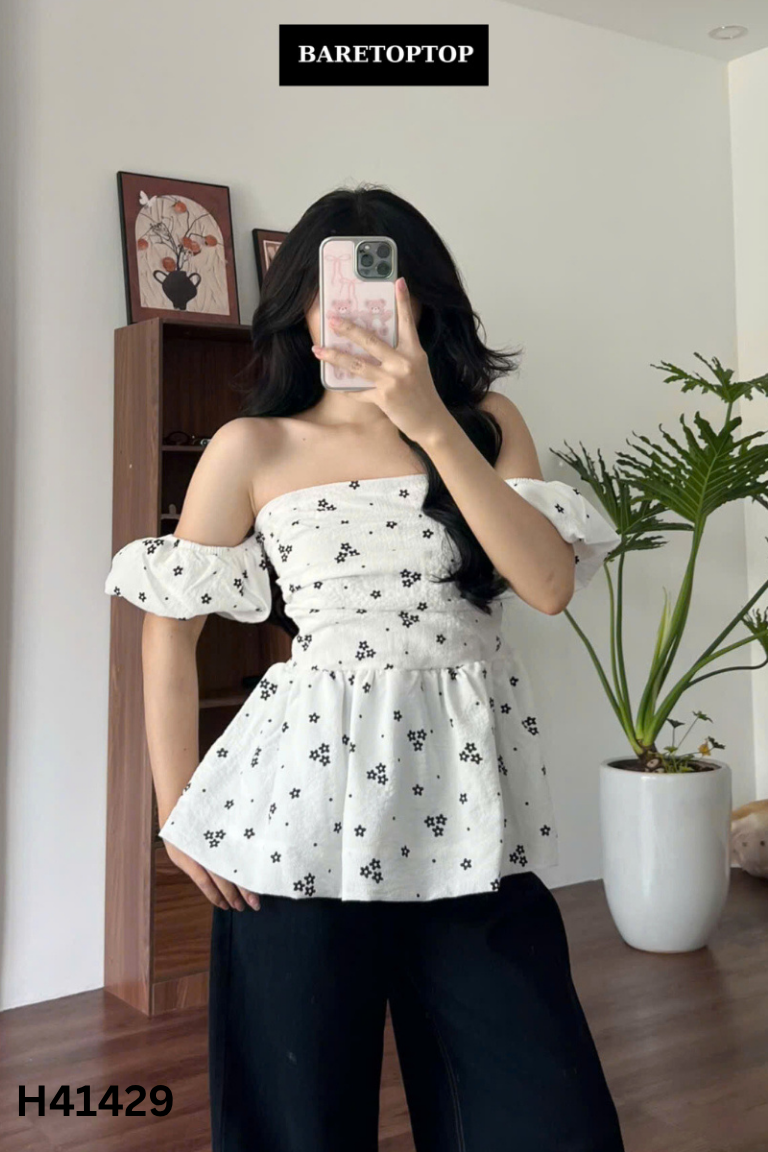 Áo be BARE trễ vai hoa