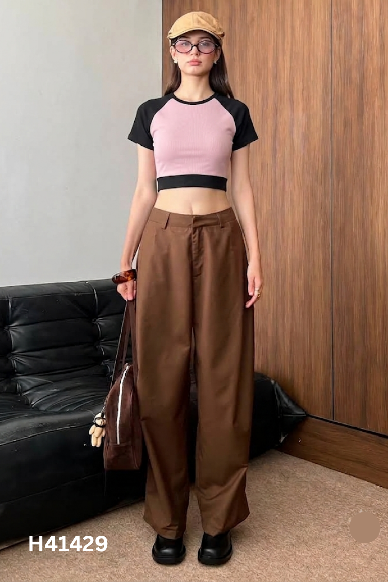 Áo crotop hồng phối tay đen