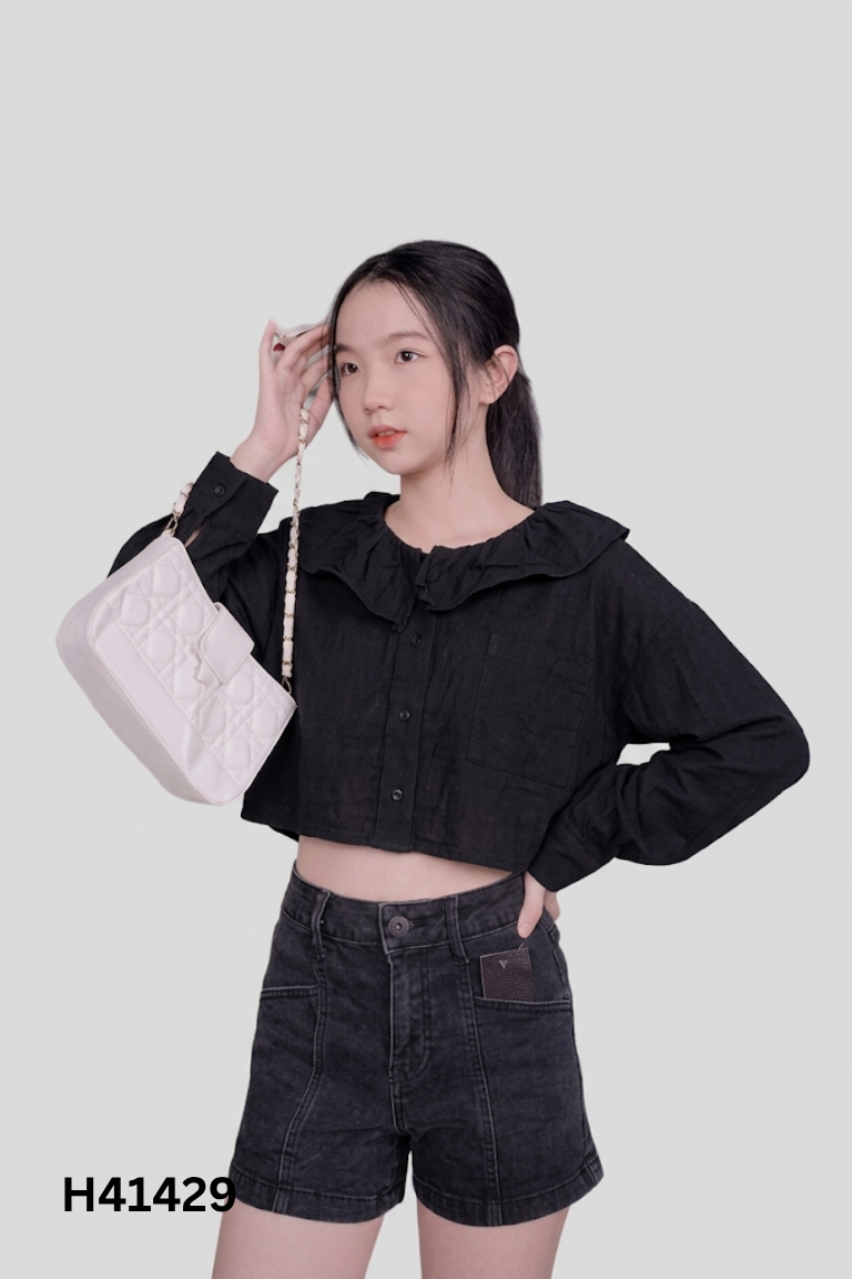 Áo crotop đen bèo LIFE GIRL