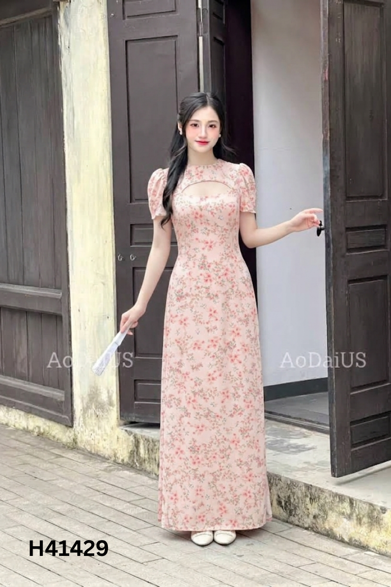 Áo dài đũi hồng hoa
