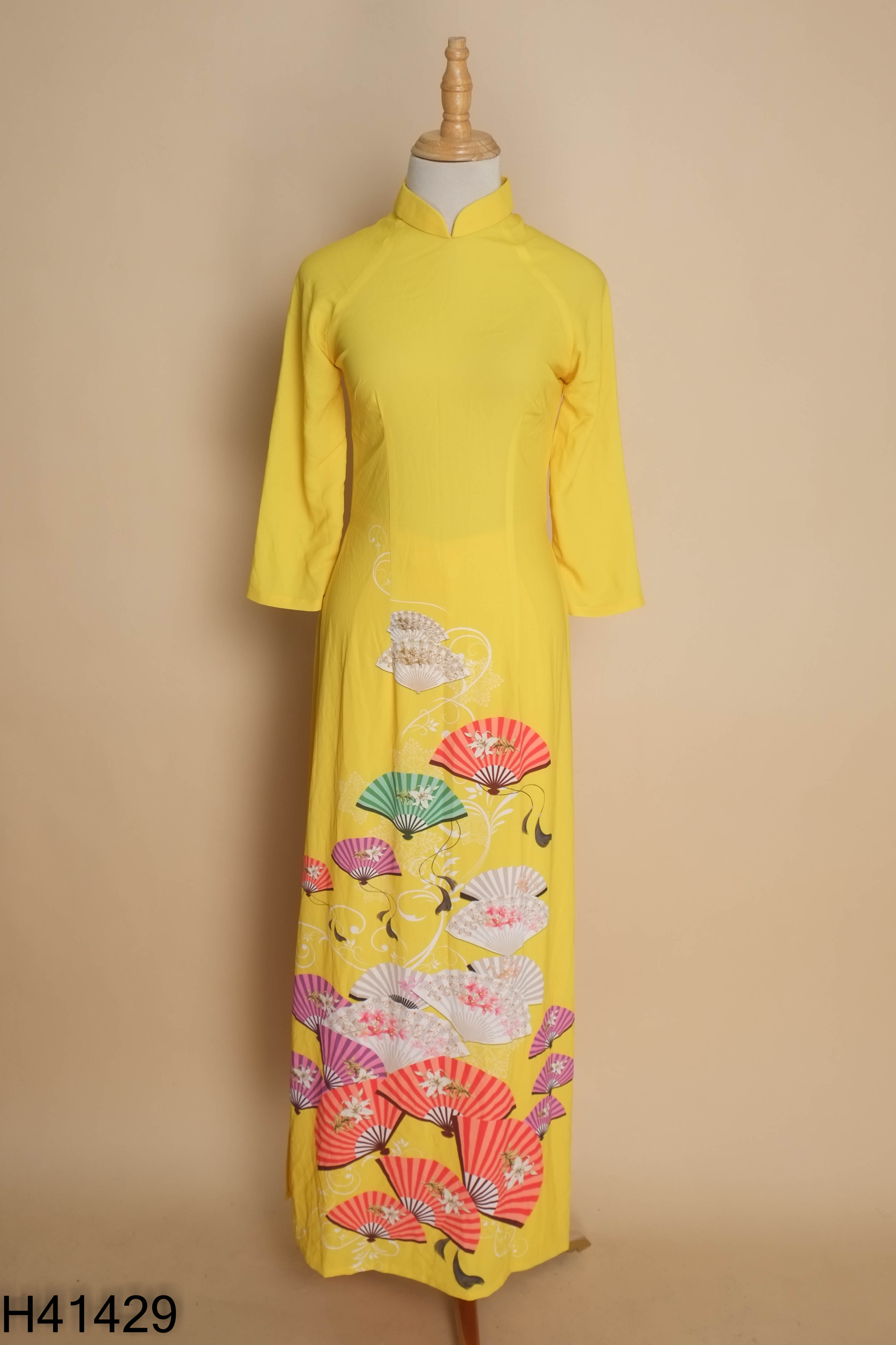 Set áo dài vàng hoa+quần vàng