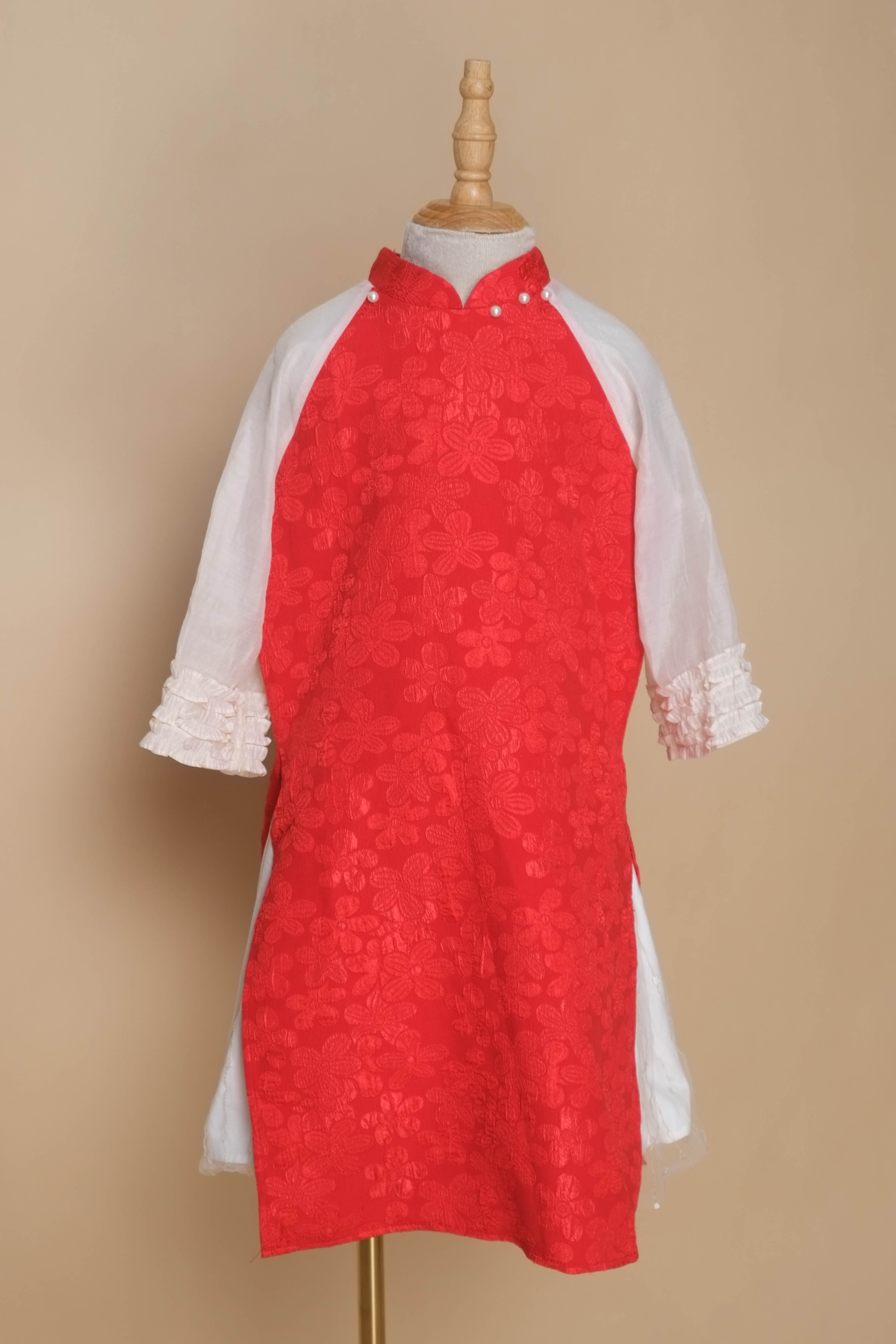 Set áo dài đỏ KIDS+váy voan