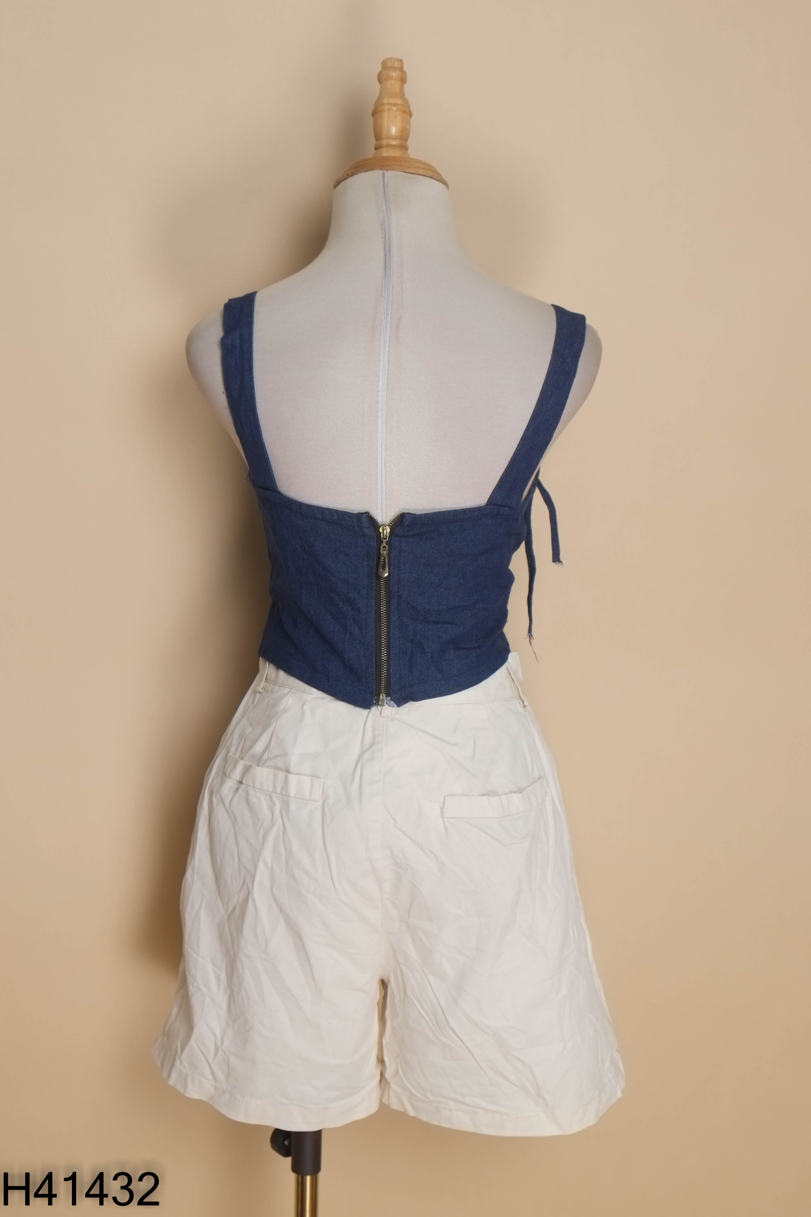 Set áo croptop jean xanh + Quần short be